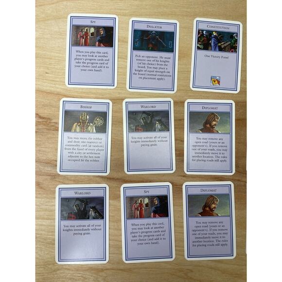 Catan Expansion Cities & Knights Replacement PROGRESS CARDS, POLITICS SET OF 18 - Picture 2 of 4